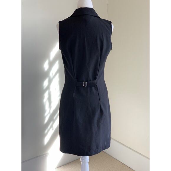 Vtg Y2K Double-Breasted Mini Dress Junior's 7 6 Black Retro Mod 60s Go-Go Girl - Picture 4 of 12